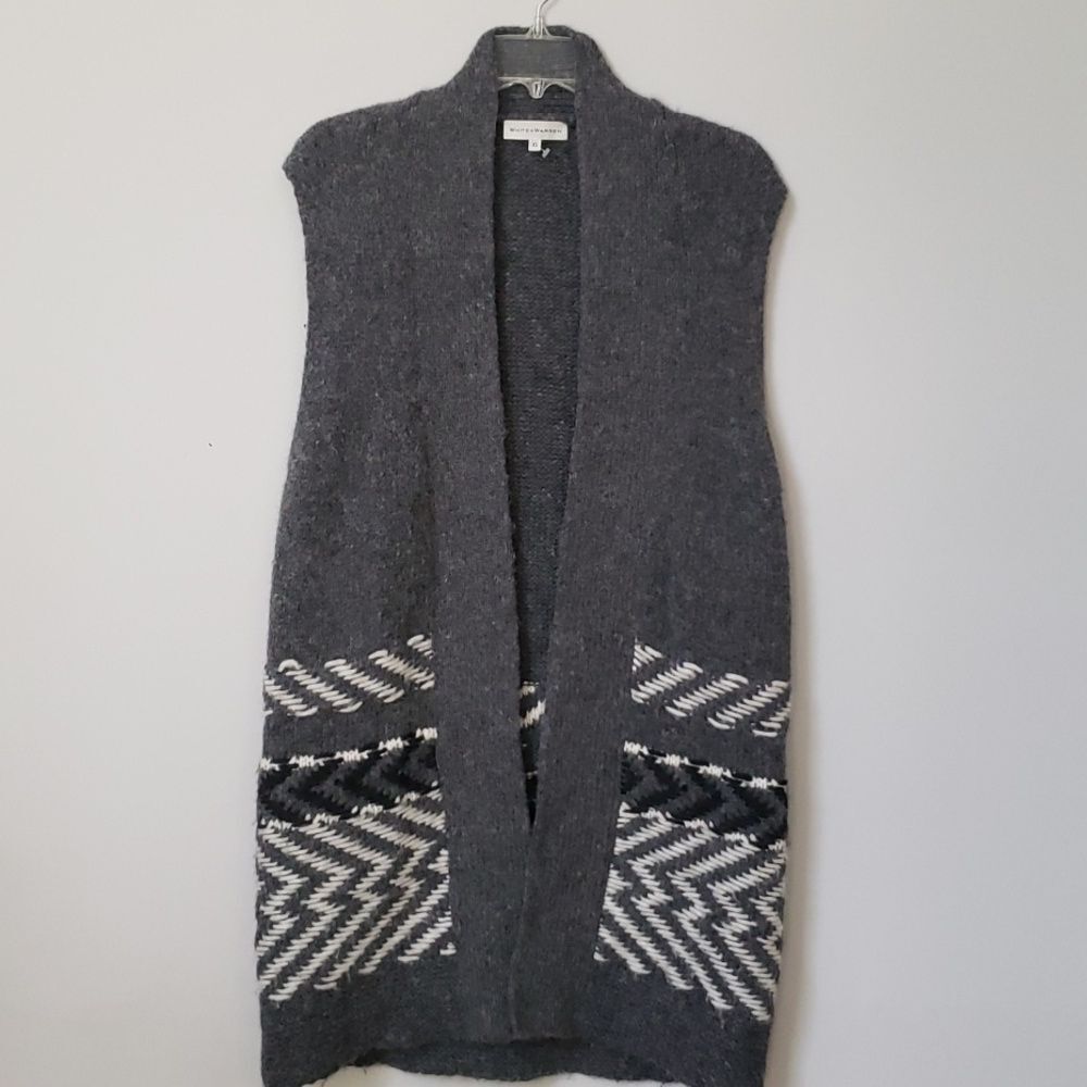 White and Warren Long Sweater Vest Womens sz XS Alpaca Wool Blend Chevron Weave